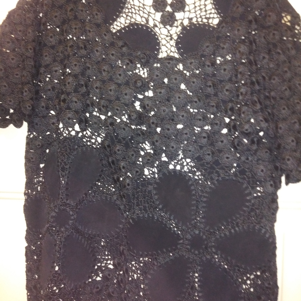 Vintage Black Suede Crochet Top Sweater
